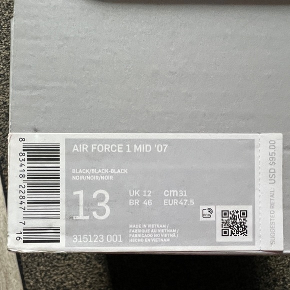 NIKE AIR FORCE 1 MID '07BLACK MENS 13 LIKE NEW - Picture 4 of 6